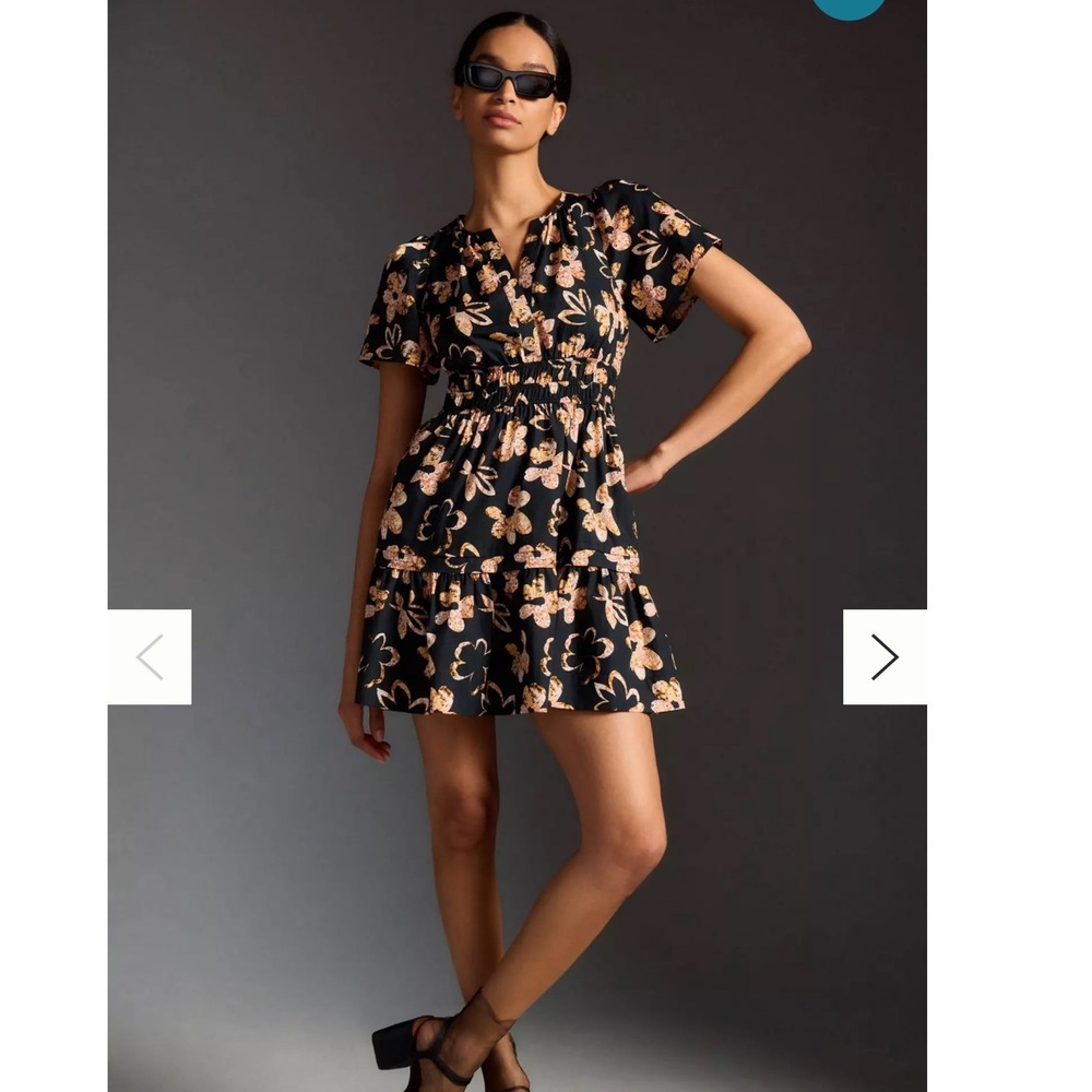 NWT Anthropologie The Somerset Mini Dress Black Floral Size XL